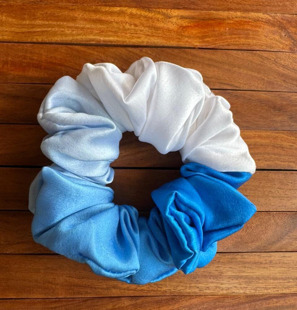 Ombre Satin Scrunchie Blue to White