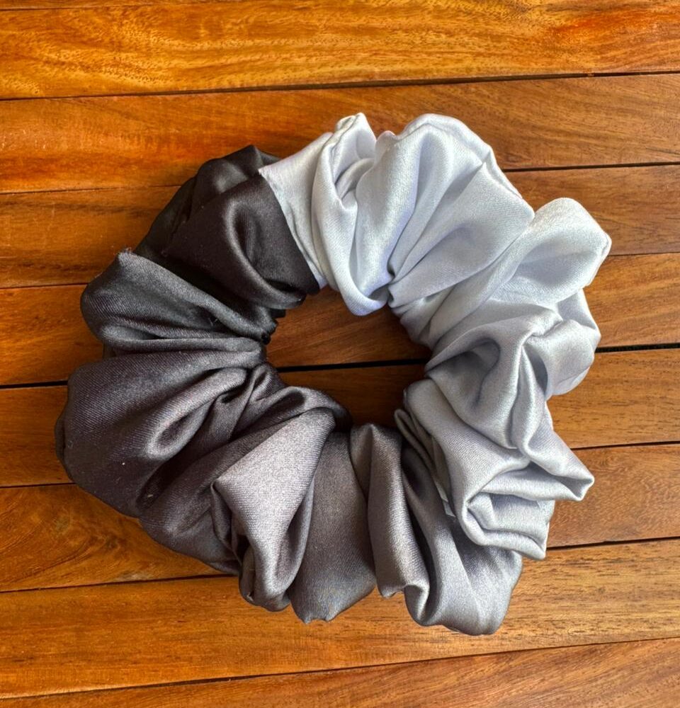 Ombre Satin Scrunchie Black to White
