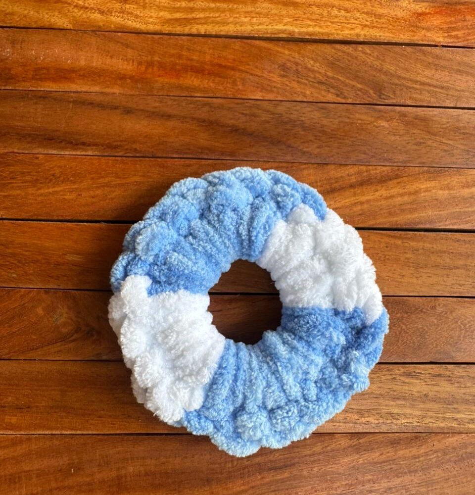 Crochet Scrunchie Blue and White
